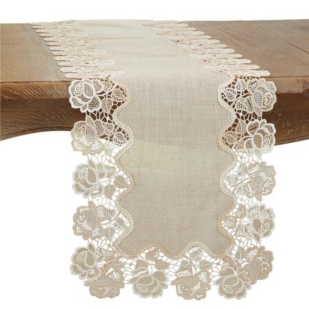 Saro Saro 7082.N16108B 16 x 108 in. Lace Rose Border Oblong Table Runner; Natural 7082.N16108B
